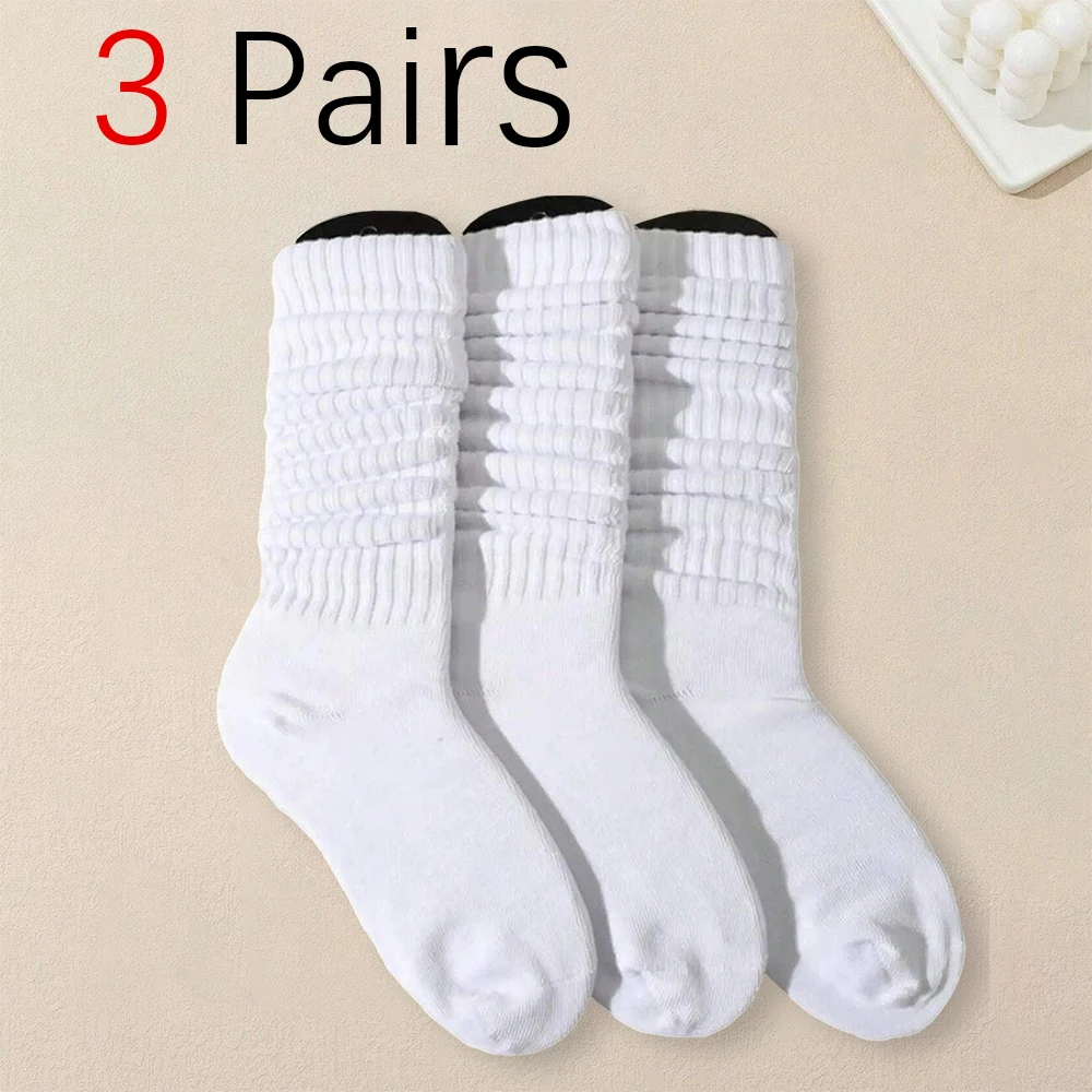 3 Paar Damen-Socken zum Aufpufen, modisch, trendig, vielseitig, weiß, einfarbig, Basic-Socken, bequem, atmungsaktiv, mittellange Socken Image