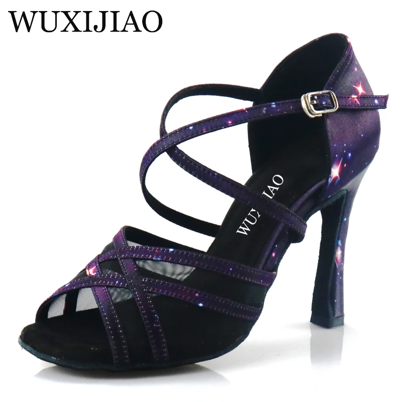 Neue auswahl von lila star satin frauen tanz schuhe Latin salsa stiefel Patty ballroom dance schuhe frauen schuhe
