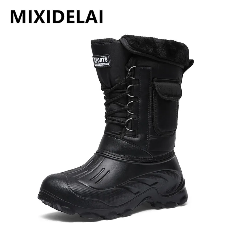 Neue Winter Camouflage Schnee Männer Stiefel Regen Schuhe Im Freien Wasserdicht Mit Fell Plüsch Warme Männliche Casual Mid-Kalb arbeit Motorrad Boot