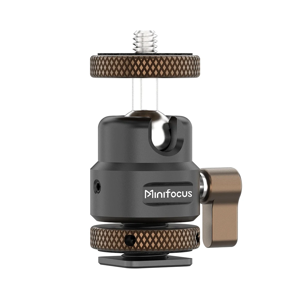 Minifocus 1/4 Zoll Schraube Kamera Blitzschuhhalterung, 360-Grad-Kugelkopf-Stativadapter für Kamera-Monitor, Video, LED-Licht, Kaltschuhbasis Image