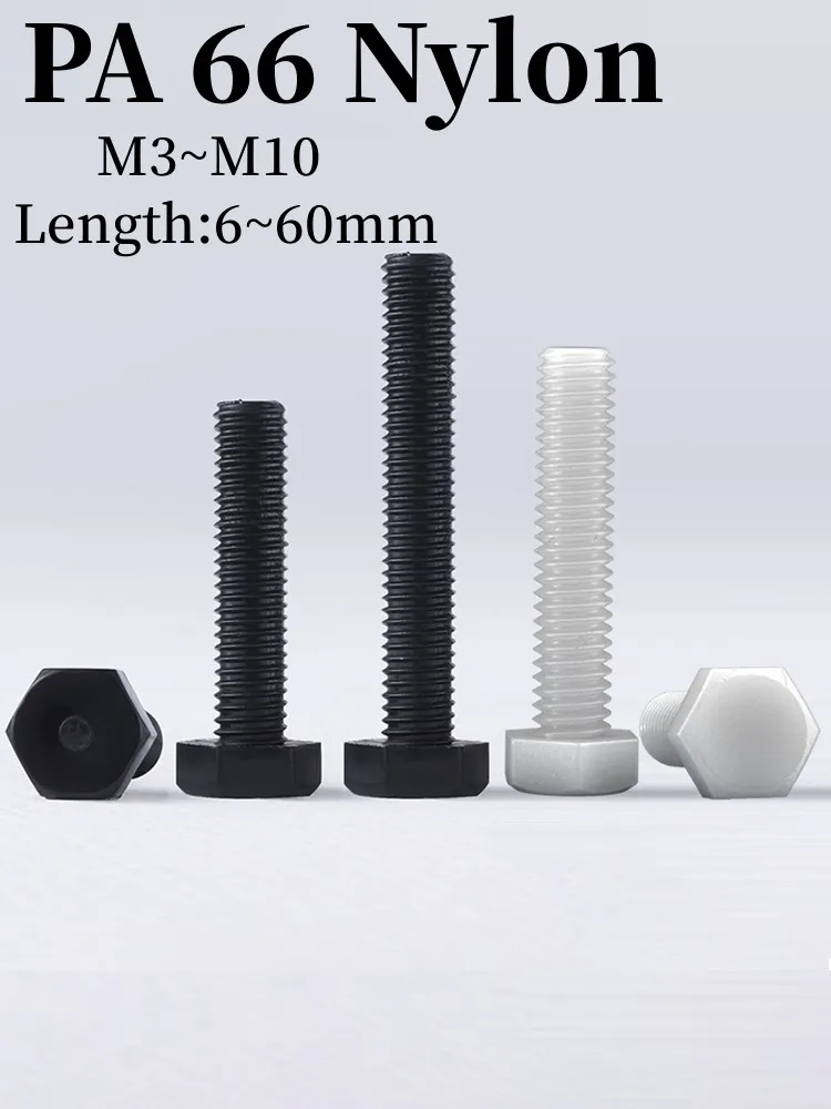 Sechskant-Kunststoffschraube M3 M4 M5 M6 M8 M10 Nylon-Sechskantschrauben Schwarz/Weiß Kunststoff Sechskantschrauben Schraube Image