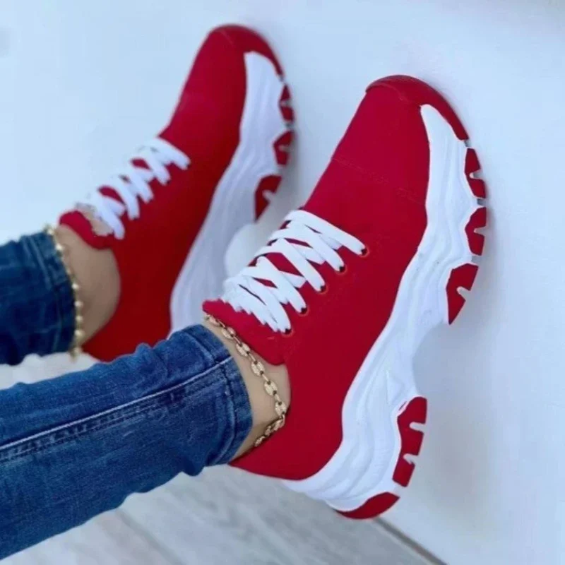 Vulkanisierte Damenschuhe, Plateauschuhe für Damen, 2025, einfarbig, Wildleder, Damen-Turnschuhe, bequem, lässig, Zapatillas-Schuhe Image