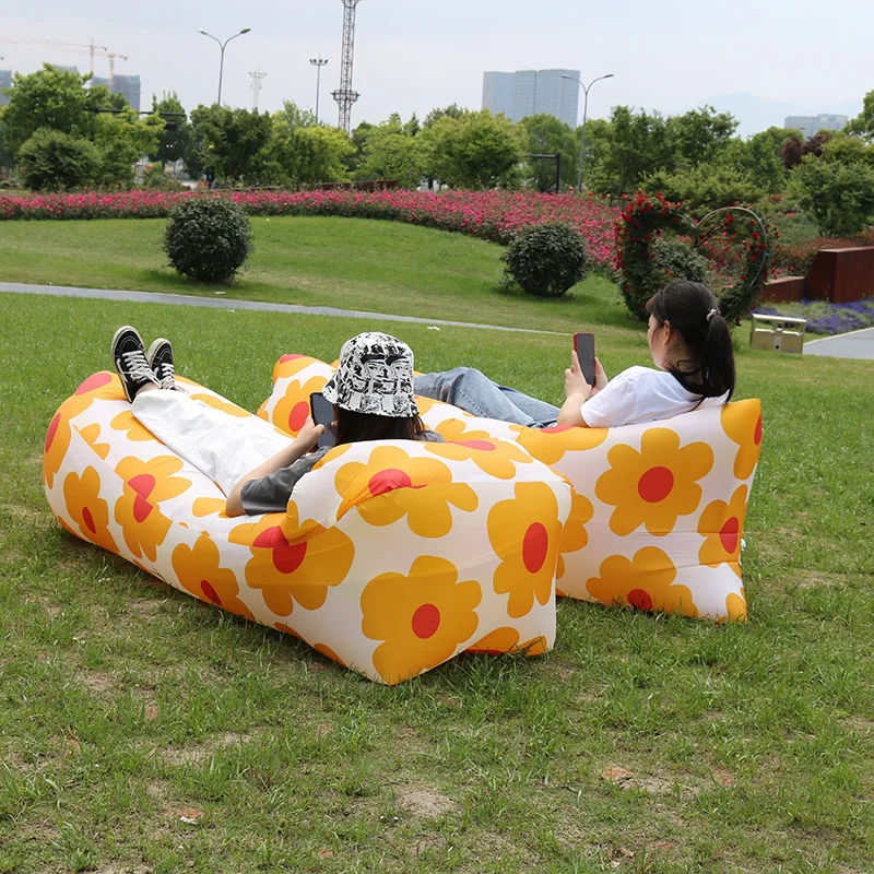 Neue Sonnenblume Faul Aufblasbare Sofa Outdoor Strand Faul Schlafsack Aufblasbare Bett Tragbare Luft Sofa Tragbare camping aktivitäten Image