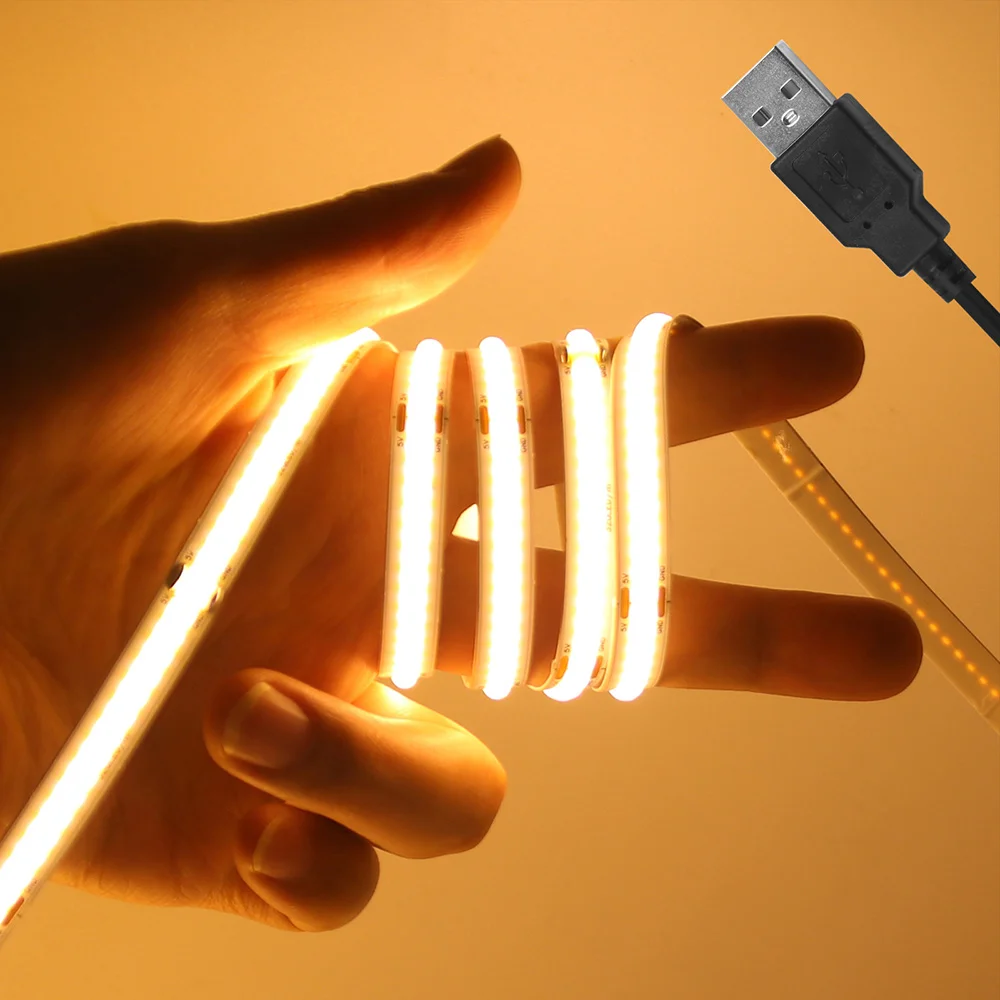 Neue 5V USB COB LED-Lichtleiste 320 LEDs/m Warmweiß Natürliches Weiß Schrankbeleuchtung Nachtbeleuchtung Flexibles LED-Band DC5V TV-Hintergrundbeleuchtung