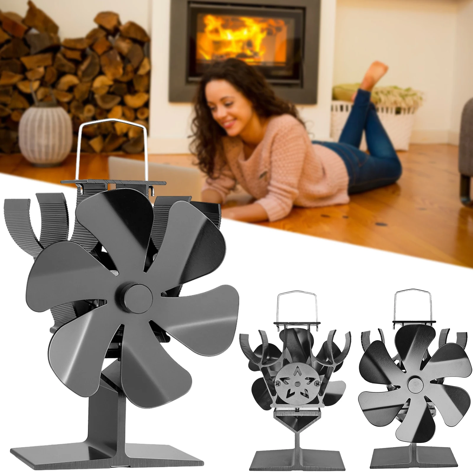 6-Blatt-Ofenventilator, wärmebetrieben, kein Strom erforderlich, Holzofenventilator für Holzöfen/Holzbrenner/Kamine, winterwarm