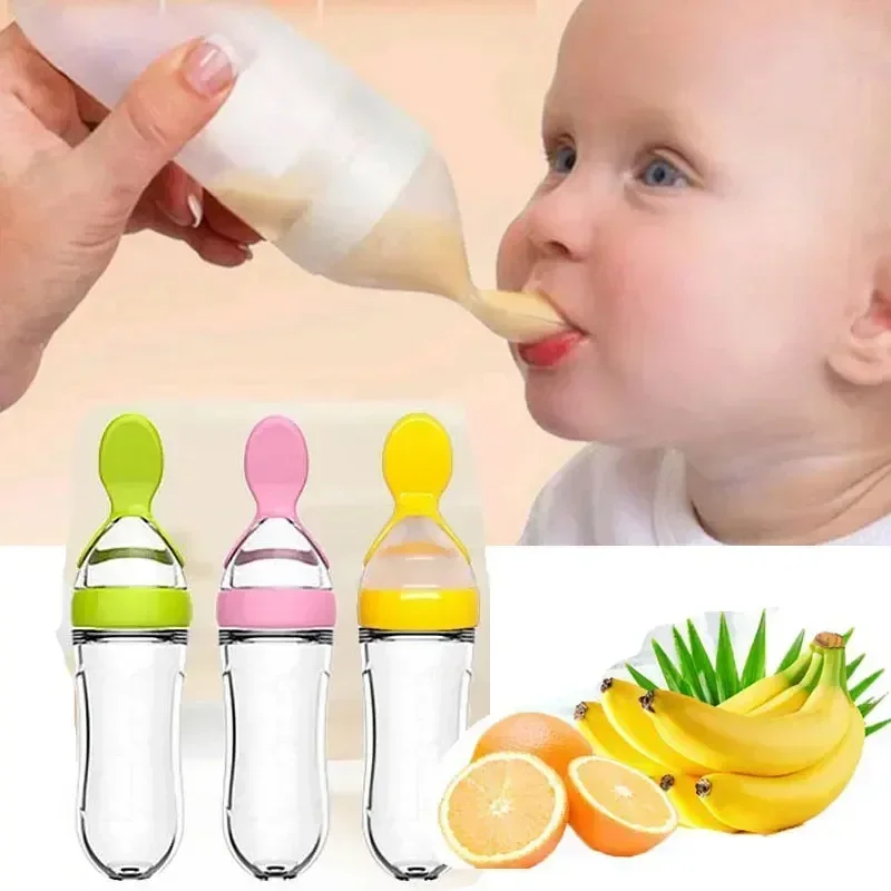 Sichere nützliche Silikon Baby flasche mit Löffel Neugeborenen Schnuller Training Fütterung Säuglings nahrung Nahrungs ergänzungs mittel Feeder Baby Gadgets Image
