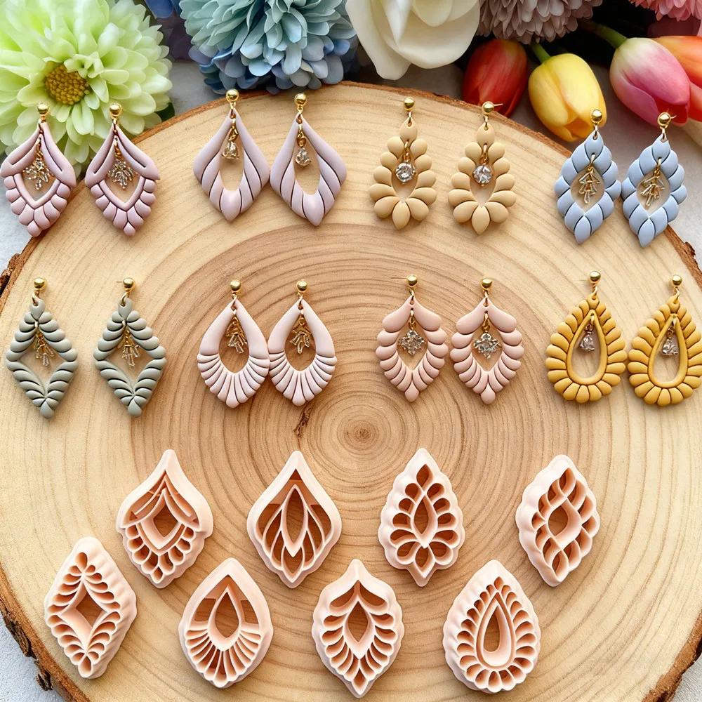 Art Scalloped Teardrop Deco Polymer Clay Cutters Elegante Diamant ausgehöhlte Prägung Ohrring Schmuck Keramik Ton machen Werkzeuge