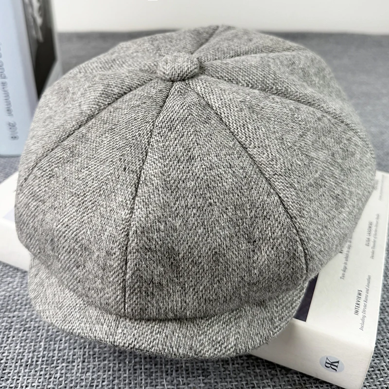 Graue achteckige Kappe Vintage Woolen Newsboy Caps Hochwertige Männer Frauen Berets Casual Newsboy Cap Chapeau Homme Image