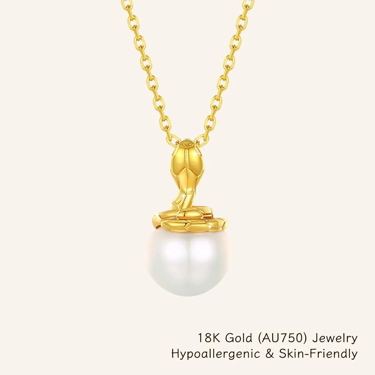 Elegante Halskette aus 18 Karat Gold mit Schlangenanhänger und natürlichen Süßwasserperlen, verstellbare Kette, Jahrestag, Alltagskleidung, Schmuck für Frauen