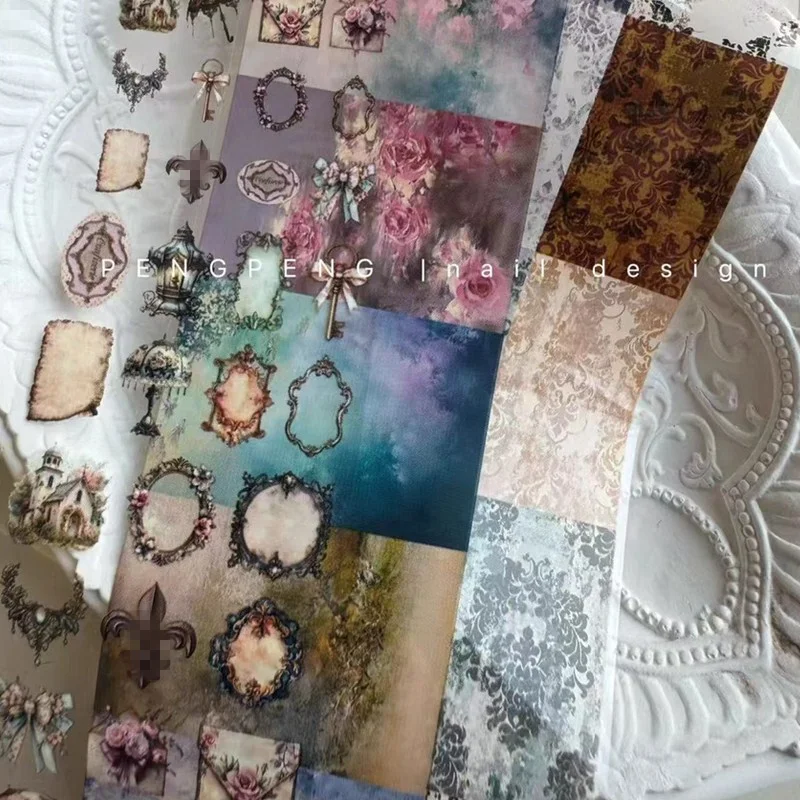 1 Stück 100 cm Leoparden-Nagelfolien für Spitzentransferpapier, florale Aufkleber, Schleife, Nägel, Wraps, Vintage-Leoparden-Nagelkunst-Dekorationen Image