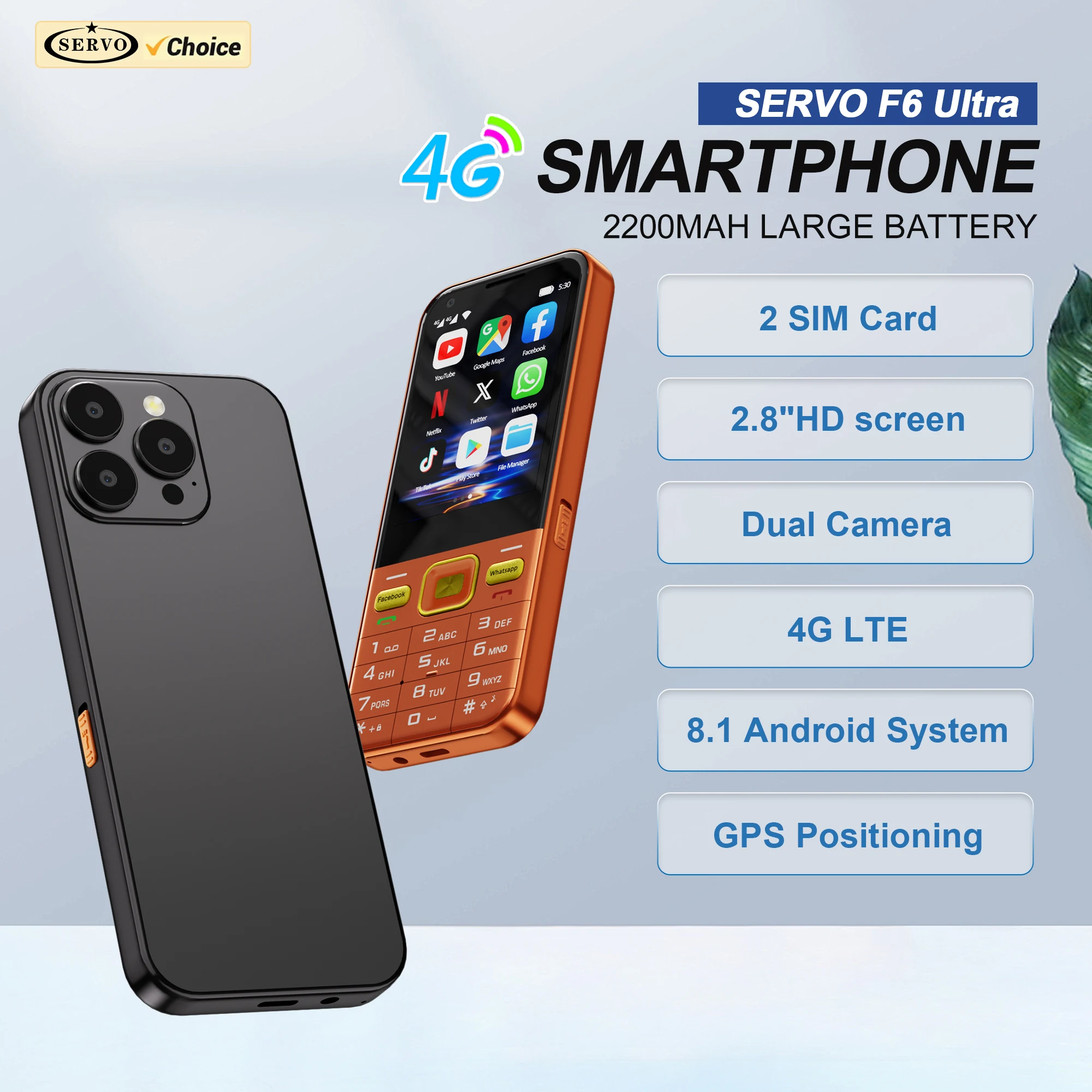 SERVO F6 ULTRA Touchscreen Smartphone 4G-Netzwerk 2GB+16GB Android-System WLAN Play Store GPS Taschenlampe 2SIM-Tasten-Smartphone