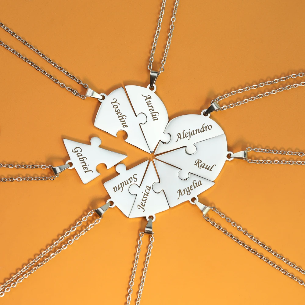 Personalisierte Namen Puzzle Herzstücke Halskette Benutzerdefinierte Familiennamen Herz Puzzle Schlüsselanhänger Weihnachtsgeschenk für Mama Papa BFF Geschenke Image