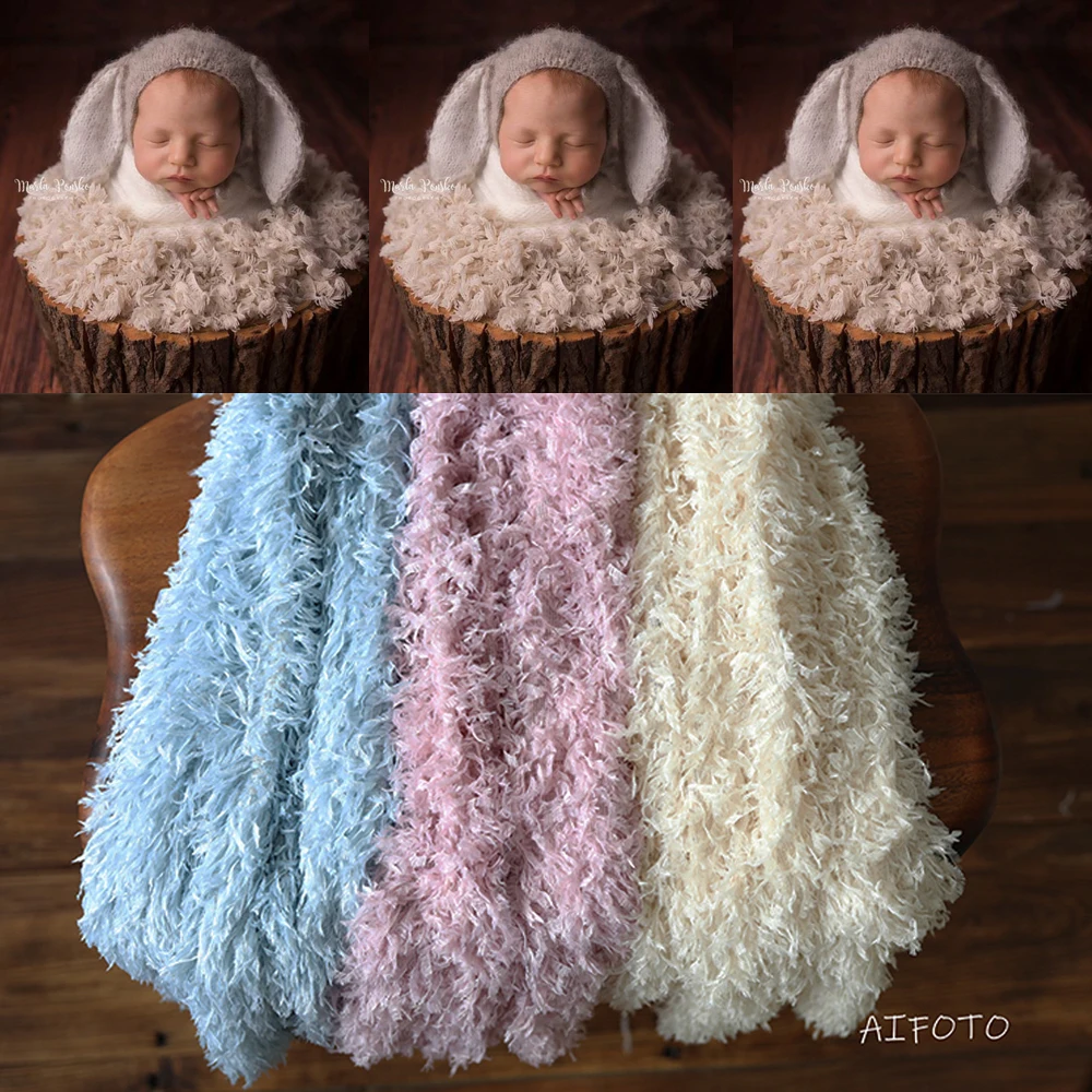 Pelz Flokati Weiches lockiges Kunstfell Kuschelnest Neugeborenen Korbfüller Fotografie Requisite Baby Schichtung Babydecke Korbfüller Image