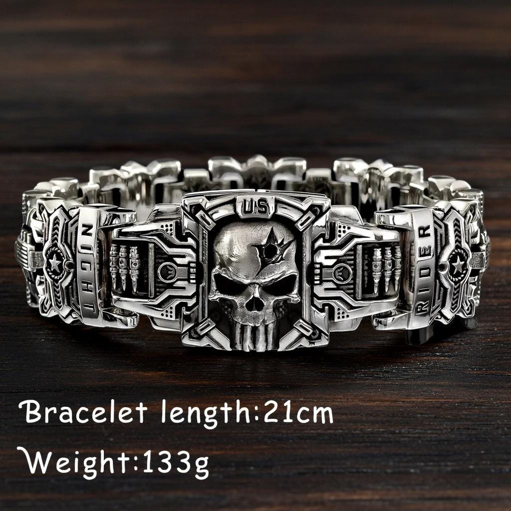 Bracciale con teschio, gioiello punk gotico, bracciale vintage hip hop da motociclista per uomo e donna, bracciale da motociclista, regalo con teschio