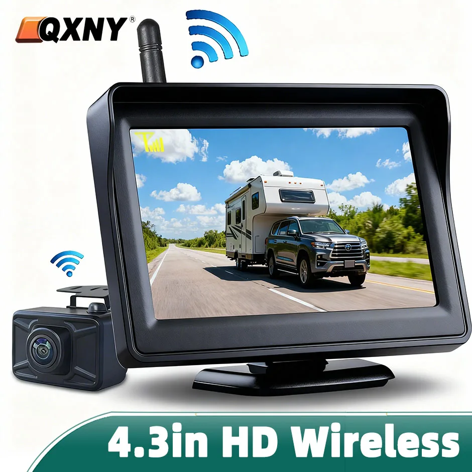 HD Wireless 4,3-Zoll-Monitor-Backup-Rückfahrkamera, hintere Nachtsicht, Parkunterstützung für 12 V/24 V LKW, Bus, Auto, Fahrzeug, Wohnmobil Image
