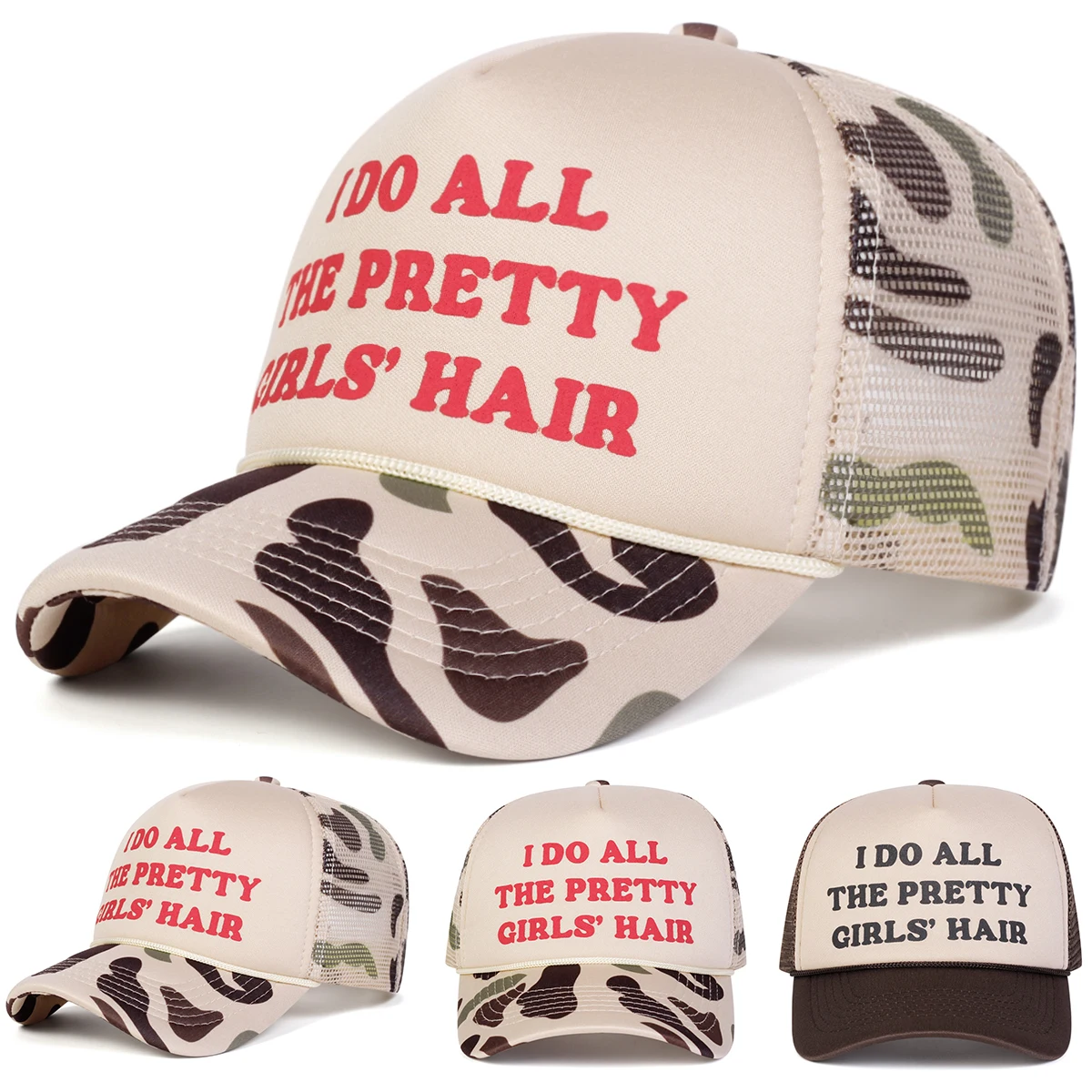 Unisex I DO ALL THE PRETTY GIRLS' HAIR Baseball-Netzkappen für Frühling und Sommer, verstellbare Freizeithüte für den Außenbereich, Sonnenschutzhut, Sportkappe Image