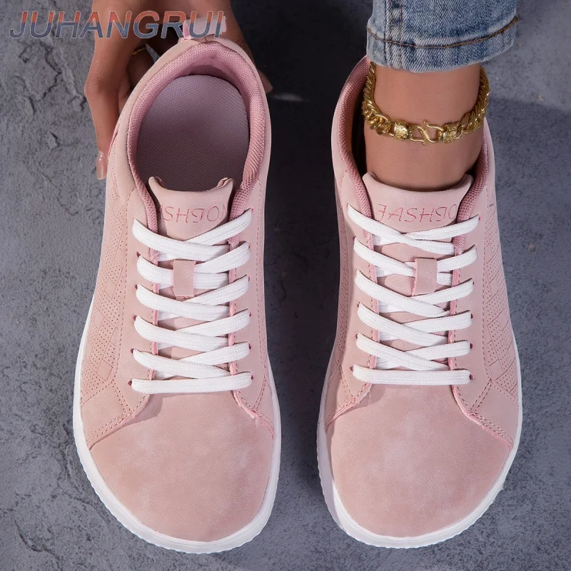 Barfuß-Ledersneaker für Damen, flache, weiche, dünne Außensohle, Zero Drop, breitere Zehenpartie, flexible, leichte Wanderschuhe, Canvas-Schuhe