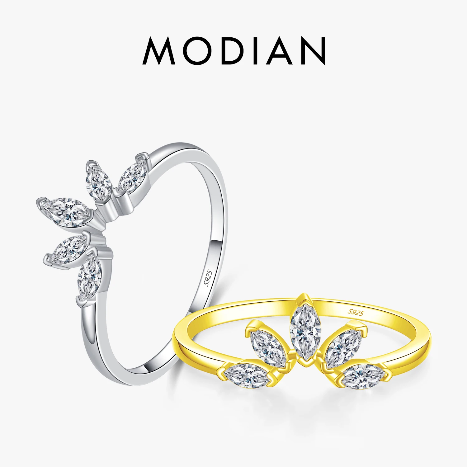 Modian Neue 100% 925 Sterling Silber Raute AAA Klar CZ Crown Mode Gold Farbe Finger Ring Für Frauen Feine Hochzeit schmuck Image