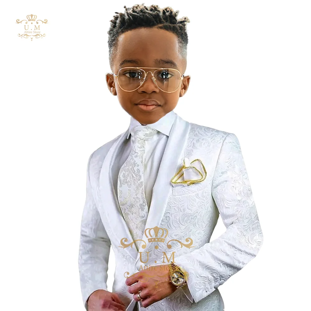 Senior Jungen Anzug Jacke mit Krawatte weißen Jacquard Premium klassischen Blazer für Hochzeit Page boy Abschluss ball Weihnachten Party Kinder Smoking Image
