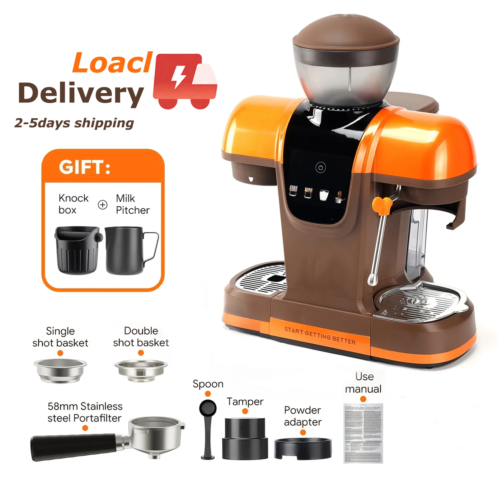 19-Bar 3-in-1 Espressomaschine mit 12-Stufen-Mahlwerk & Milchaufschäumer 0,8L Abnehmbarer Tank Einstellbares Dosisvolumen Kaffeemaschine Image