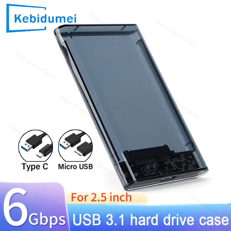 2,5-Zoll-externes Festplattengehäuse, transparentes Festplattengehäuse, schnell, 5 Gbit/s, USB auf Micro Typ C, SATA-HDD-SSD-Adapter, Festplatten-Aufbewahrungshülle Image