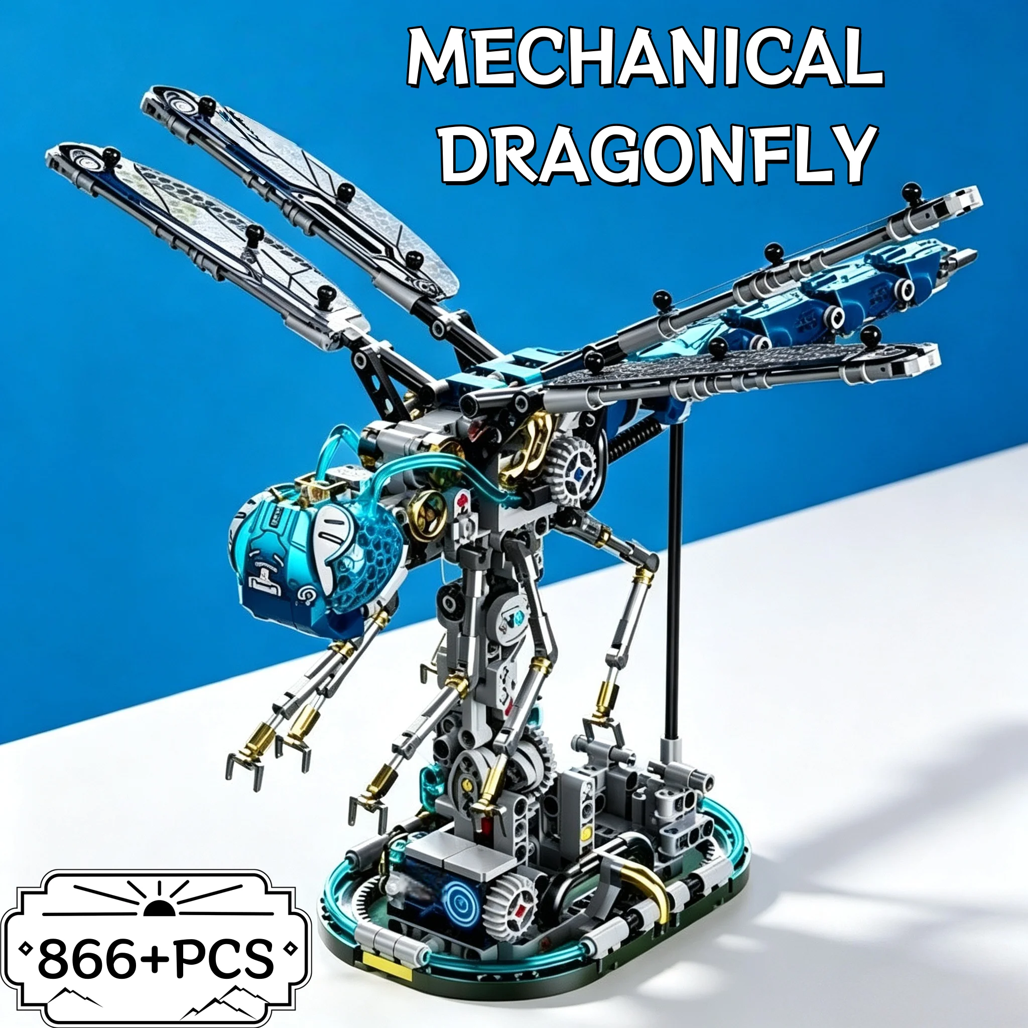 Neues MOC Kreatives Libellen-Mechanisches Verbindungsmodell Baustein-Set 866 Teile, DIY Montage-Spielzeug STEM Lernset Geschenk Image