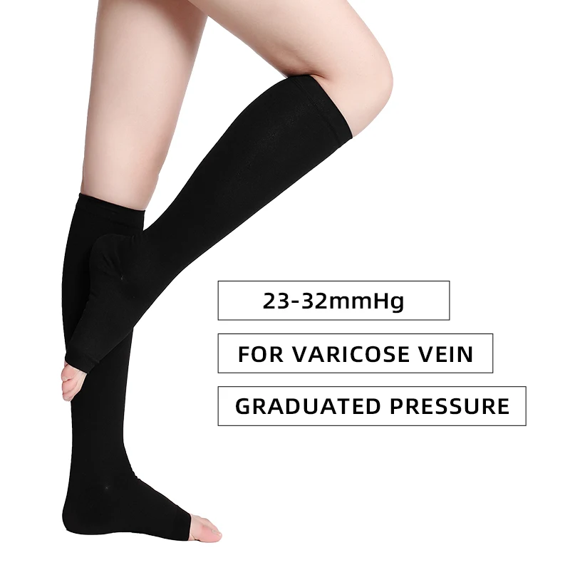 Legbeauty 23–32 mmHg medizinische Kompressionsstrümpfe für Damen, offener Zehenbereich, elastisch, Krankenpflege, Druck, Wadensocken, Schlaf, Krampfadern behandeln Image