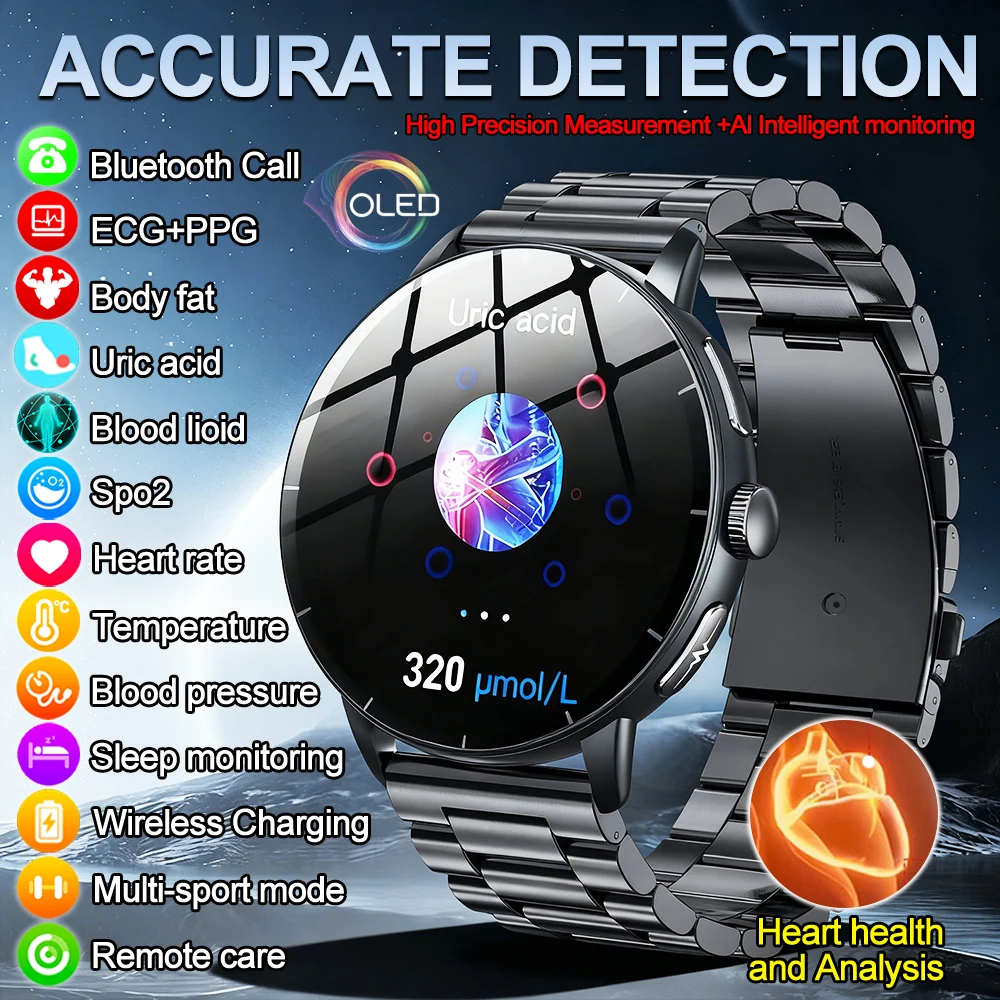 2026 Neue Lasertherapie EKG + PPG Smartwatch AI Q&A Saphirglas Bildschirm Herzfrequenz Blutfett Harnsäure Gesundheit IP68 Smartwatch Image