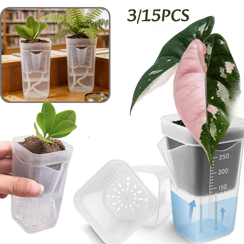3/15 Stück Selbstbewässernde Töpfe mit Drainagelöchern, Durchsichtige Kunststoff-Pflanzgefäße für Mini-Blumen und Setzlinge Image