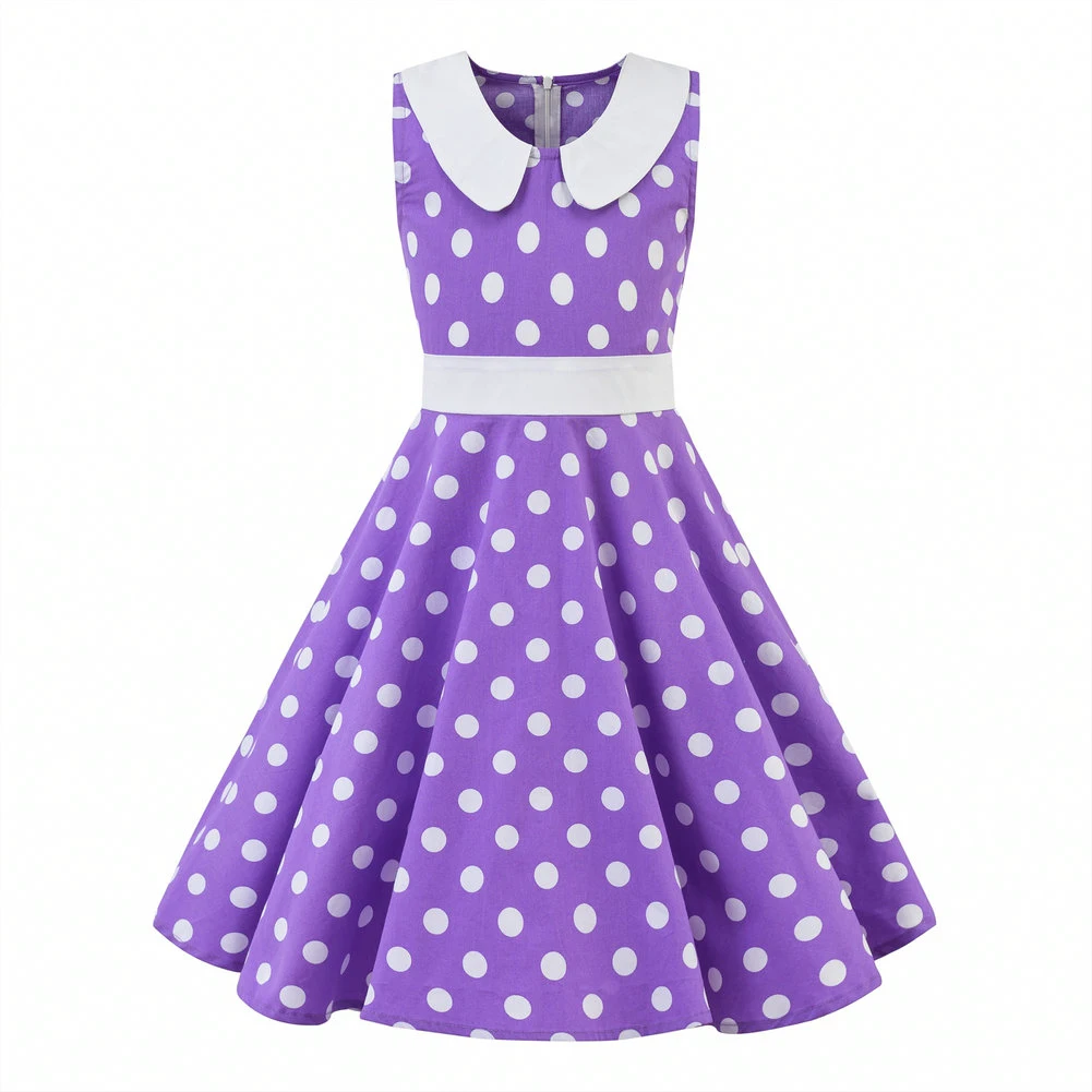 Muster Mädchen Vintage Rockabilly Kleid Party Retro Tupfen Blumenmuster A-Linie Kleider Falten rock knielang für 4-10y