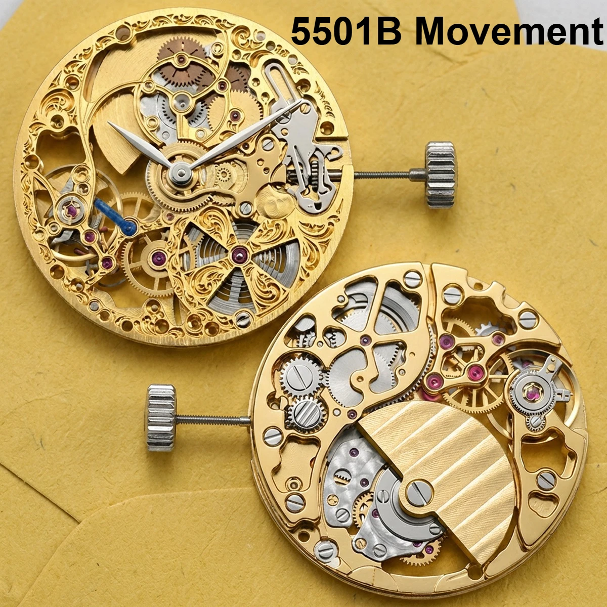 5501B Mikrorotor-Automatikwerk, fein geschnitztes Skelett, fein geschnitztes Skelett, kleines Drei-Zeiger-Uhrwerk mit 33 Steinen Image