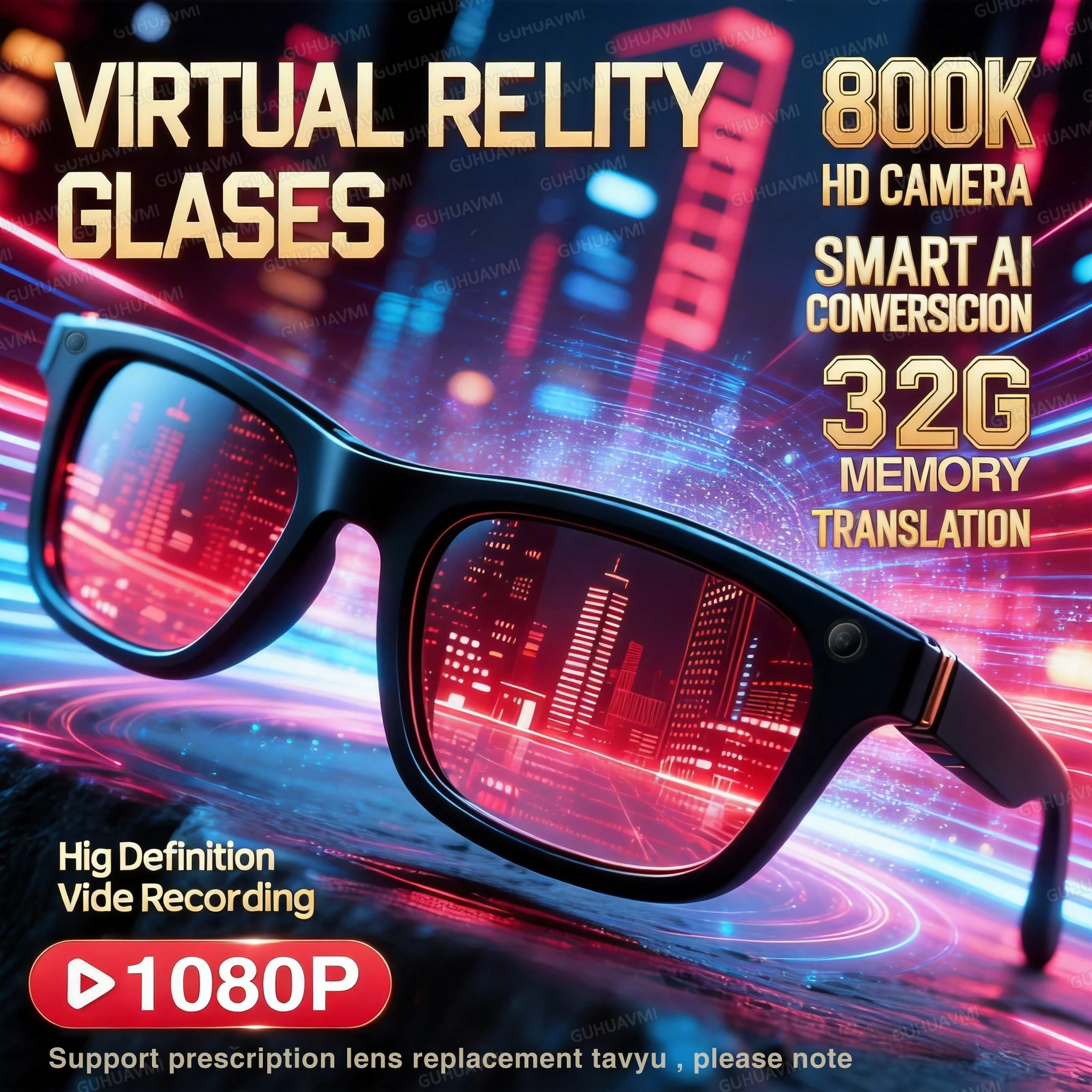 2026 Neue Smarte KI-Brille 1080P HD Videoaufnahme Kamera ChatGPT Bluetooth-Anruf 32GB ROM Sprachübersetzung Musik-Sonnenbrille für Herren Image