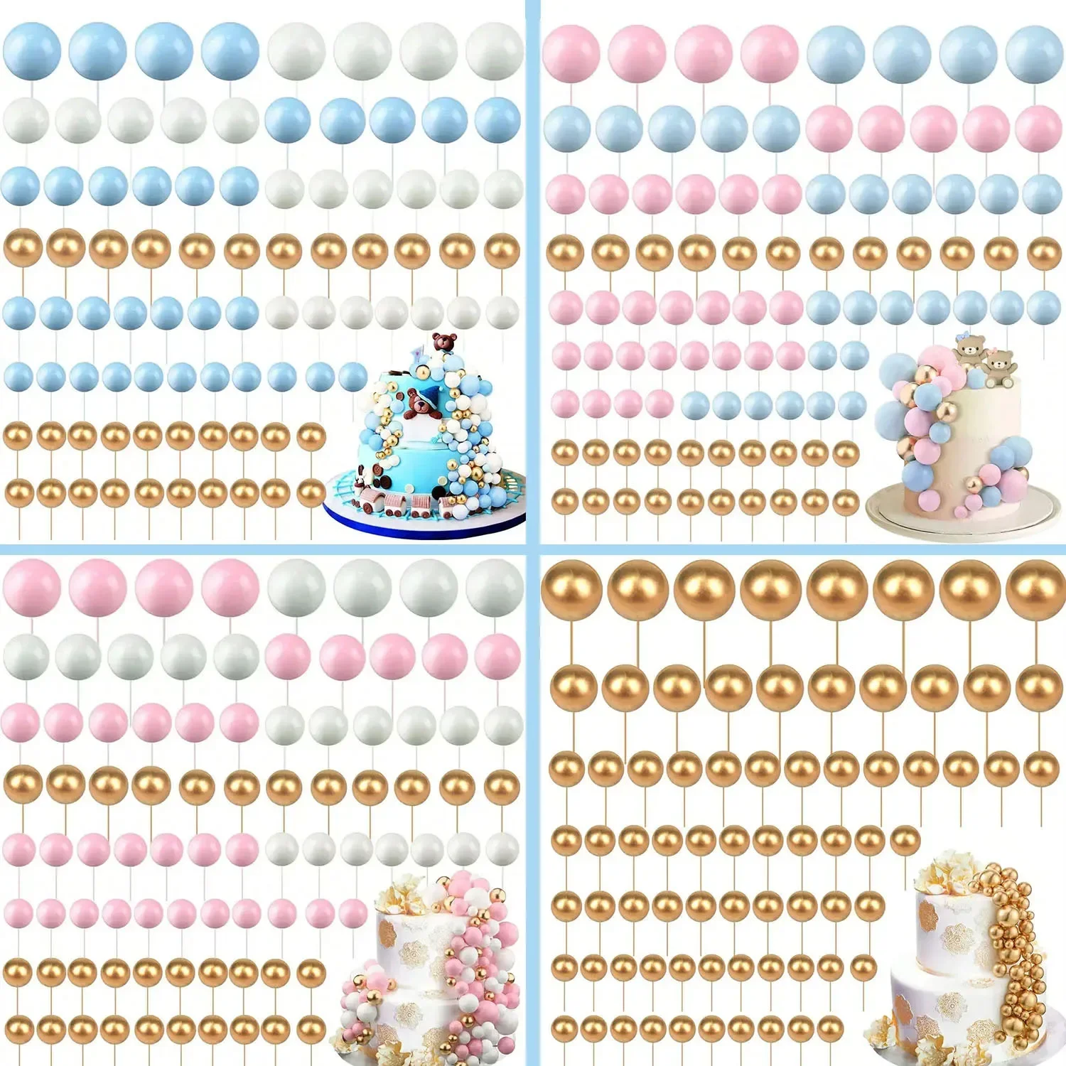 68 Stück Kugeln Kuchen Topper Dekorationen Ballon Schaum Kuchen Kugeln Dekorationen für Geburtstag Party Hochzeitstag Kuchen Dekorieren Image