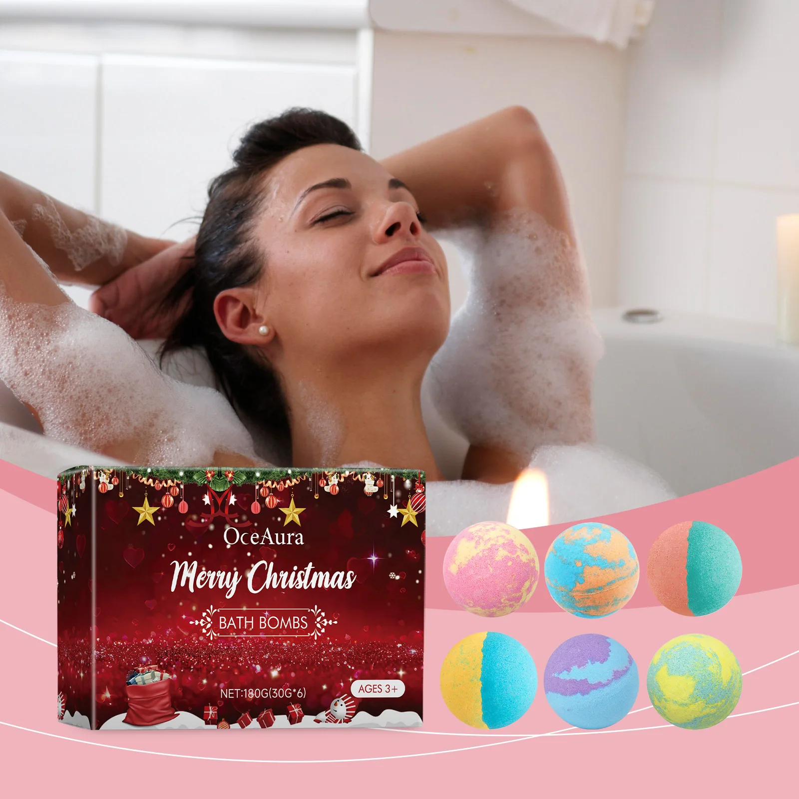 Festliches Weihnachts-Badebomben-Geschenkset, lebendige Farben, entspannende Badezeit, Geburtstag, feuchtigkeitsspendend, für Kinder und Erwachsene, Schaumblasen-Salzbälle Image