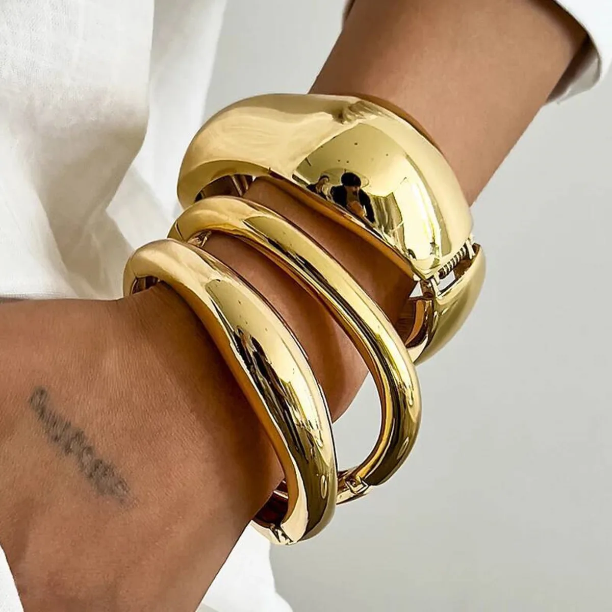 Ingemark 3 Stile Punk Metall Frühling Breite Armreifen Frauen Hip Hop Gold Farbe Geometrische Arm Armbänder Grunge Schmuck Steampunk Männer Image