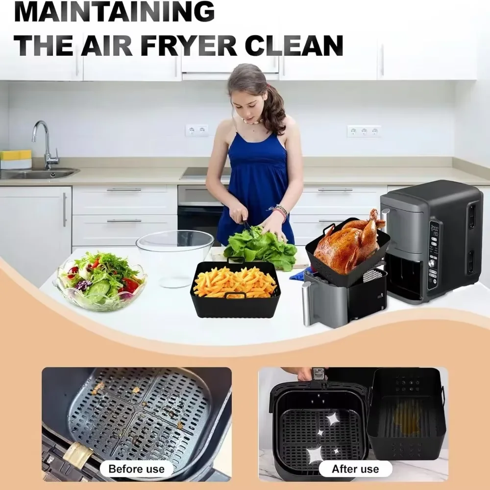 2 Stück Air Fryer Silikoneinlagen für Ninja SL400 SL401 Double Stack XL Korb Wiederverwendbare Air Fryer Backblech Airfryer Zubehör Image