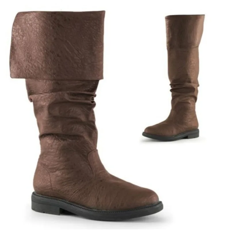 Mittelalter Männer Schuhe Retro Frauen Lange Stiefel Mode Herren Leder Stiefel Komfortable Nicht Slip Frauen Männer Stiefel Langlebig Botas Mujer