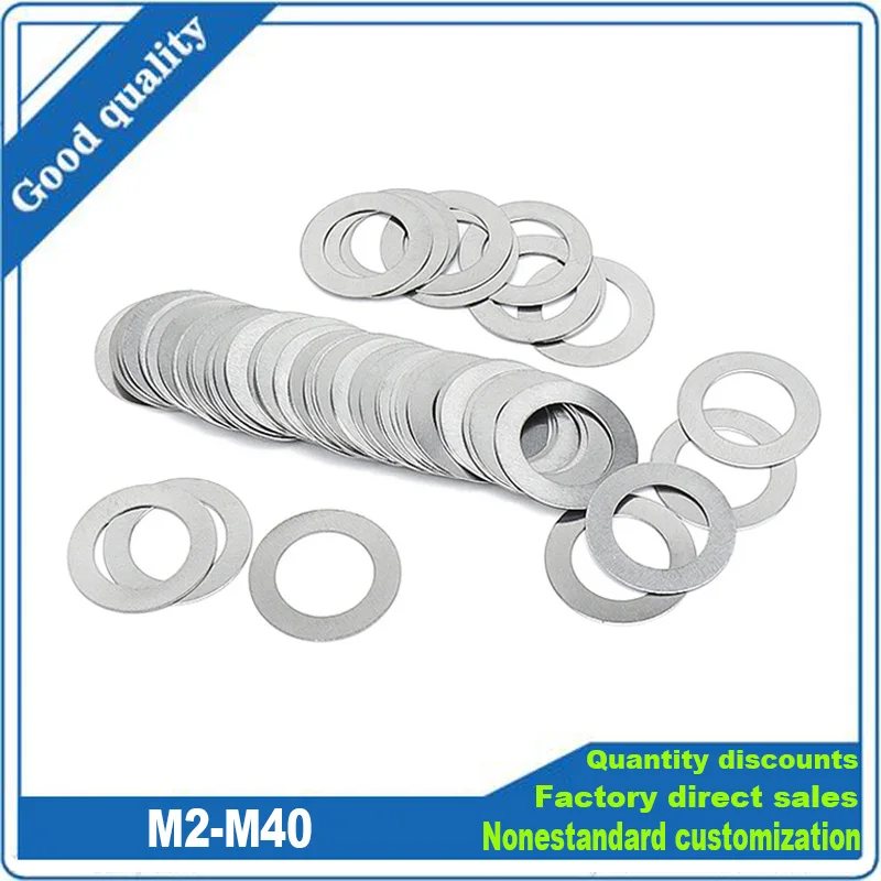 0,1/0,2/0,3/0,5/1 mm M2 M3 M4 M5 M6 M7 M8 M9 M10 M12 -M40 DIN988 304 Edelstahl-Einstellscheibendichtung, ultradünne flache Unterlegscheibe Image