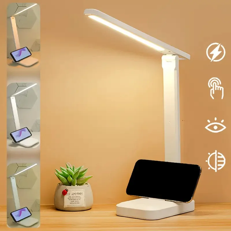 LED-Schreibtischlampe mit Augenschutz, dimmbar per Touch, LED-Leselampe für Studentenwohnheim, Schlafzimmer, USB-Anschluss, Lese- und Arbeitslampe für Büro und Schreibtisch