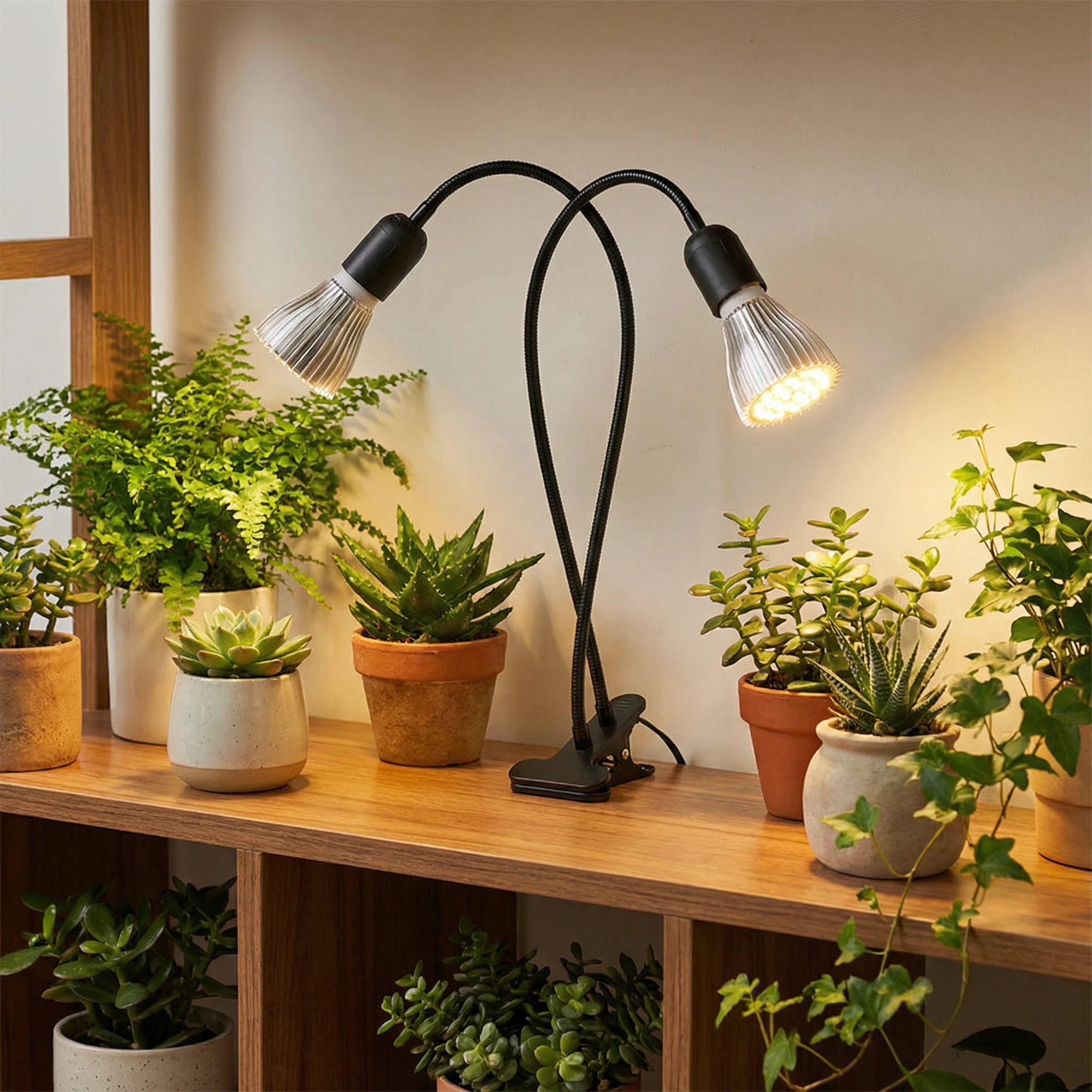Doppelkopf-E27-LED-Pflanzenlampe mit flexiblem Lampenhalter-Clip, Vollspektrum-LED-Pflanzenwachstumslampe, Phytolampe für den Innenbereich zu Hause