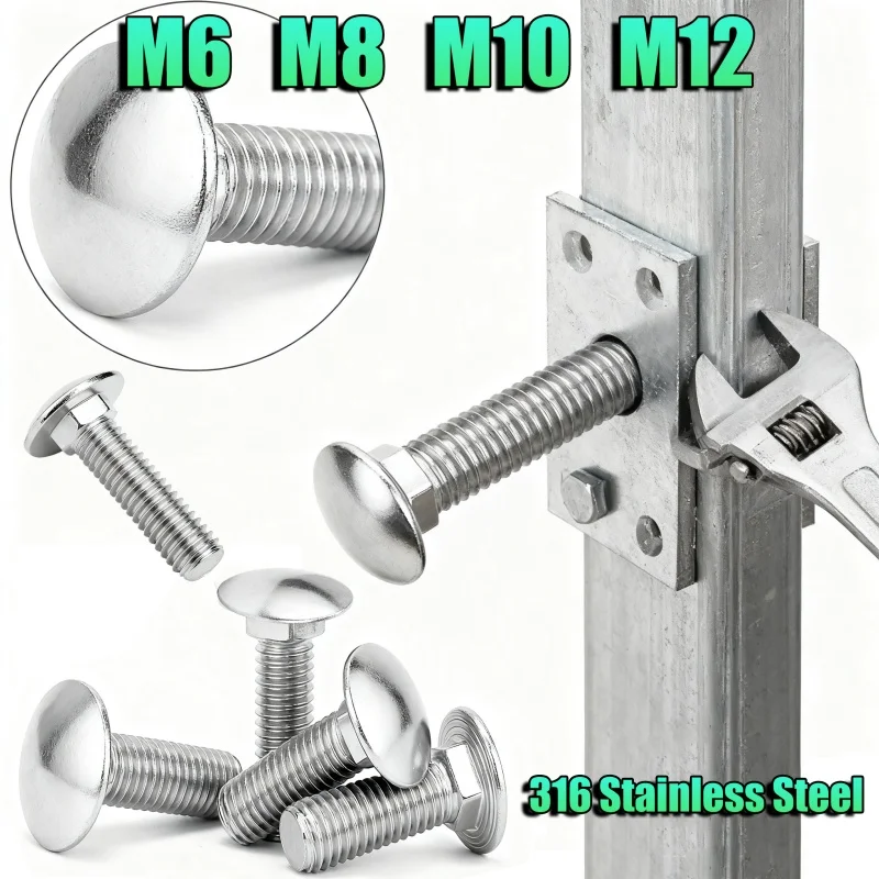 Kegelschraube M6 M8 M10 M12 aus 316 Edelstahl mit Rundkopf und Vierkant-Hals für Regale, Schreibtische und Möbel Image
