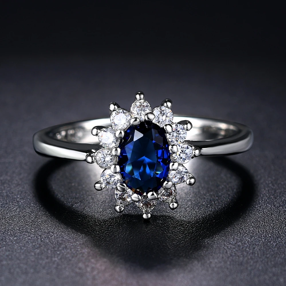 Prinzessin Kate Ringe Für Frauen Blau Kristall Hochzeit Engagement Braut Versprechen Ehe Ring Für Braut Weibliche Mode-Schmuck R076 Image