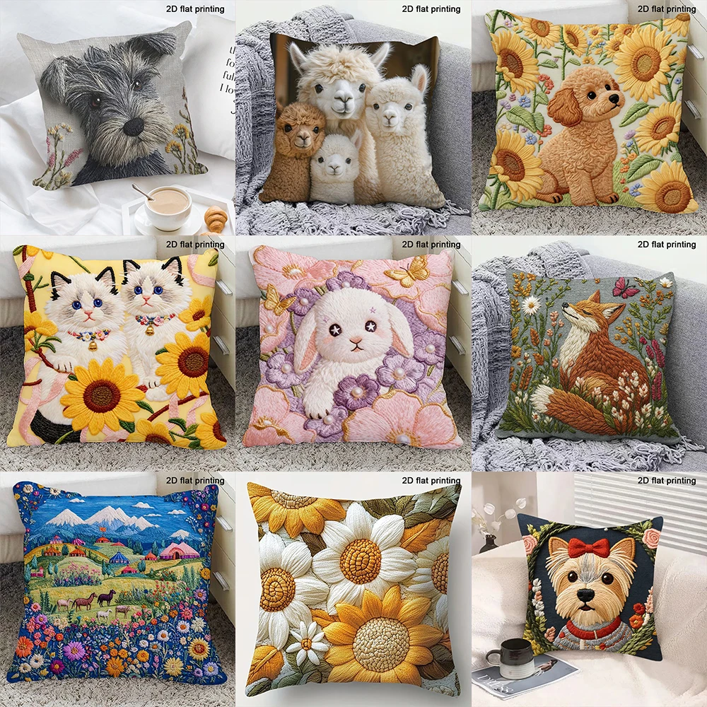 Kurzer Kissenbezug aus Plüschmaterial, 1 Stück, bezaubernde Kissenbezüge mit Tier- und Blumenmuster, Sofabett-Kissenbezug, Heim- und Schlafzimmerdekoration