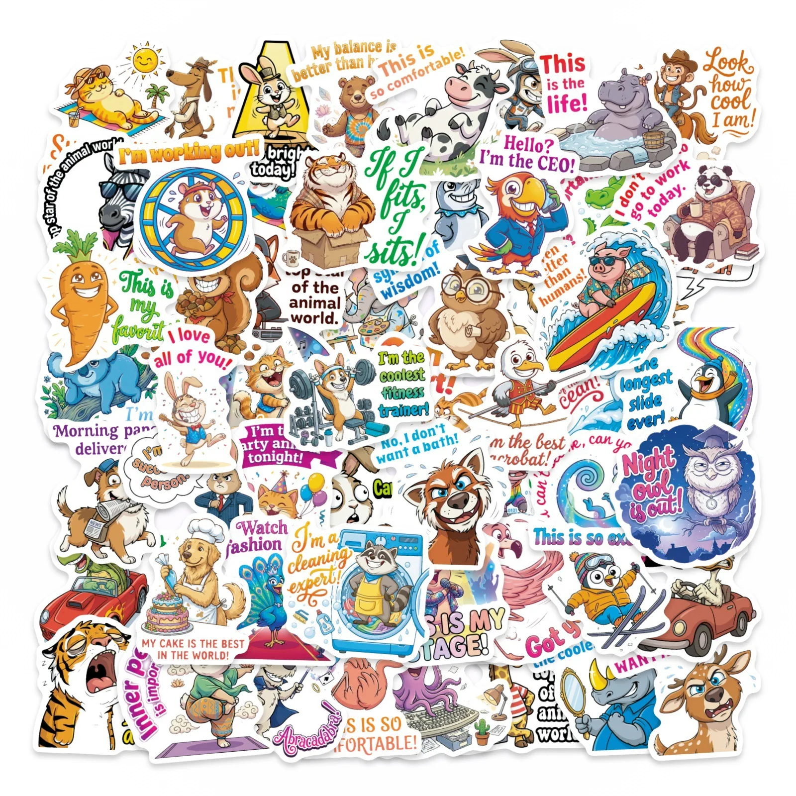 56/112 Stück lustige Tier-Emoji-Aufkleber, wasserfest, rückstandsfrei, für Handyhülle, Notizbuch, Tagebuch, Schreibtisch, Büro, Aktenordner, Aufkleber Image