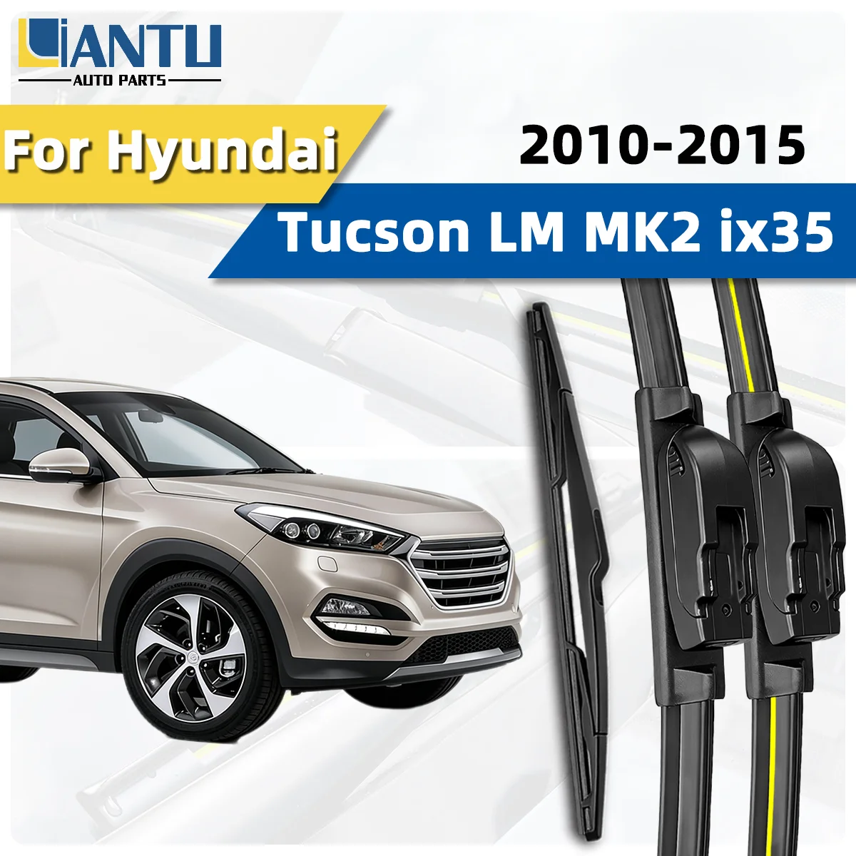 3-teiliges Scheibenwischer-Set für vorne und hinten, passend für Hyundai Tucson LM MK2 ix35 2010-2015, Windschutzscheibenwischer, leiser Wischer, Autozubehör 2014 Image