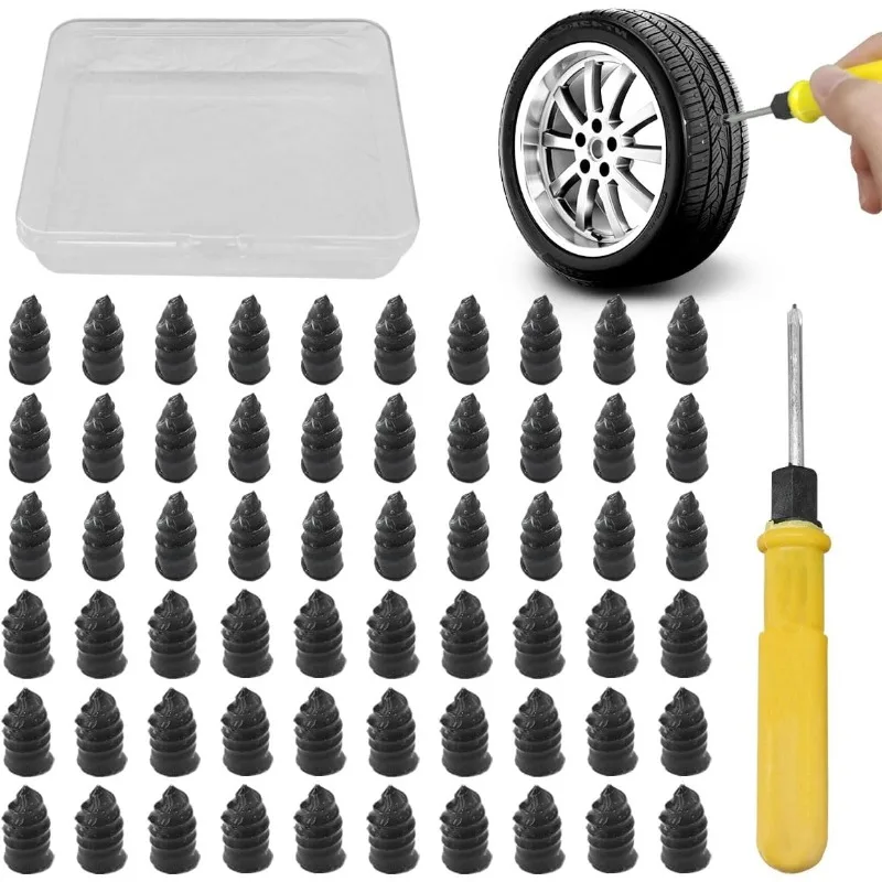60PCS Reifen Reparatur Gummi Nagel mit Schraubendreher Reifen Punktion Reparatur Tool Kit Vakuum Reparatur Reifen Schraube Stecker Kit fr auto Lkw Fahrrad Image