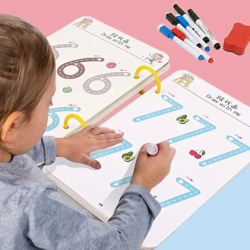 Magische Verfolgung Arbeitsbuch Montessori Bücher für Kinder Stift Kontrolle Training wieder verwendbare Kalligraphie Copybook für Kinder pädagogisch Image