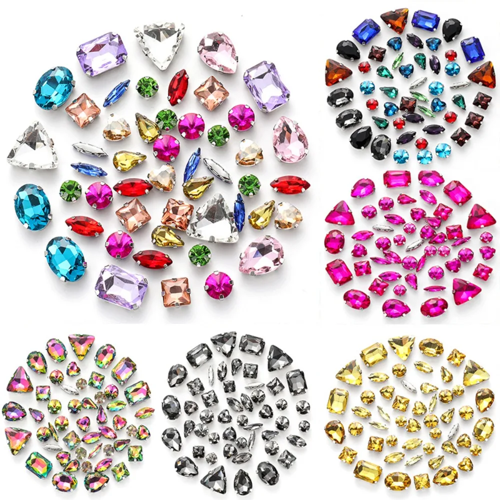 50 Stück Mix-Form Silber Klaue Strass Hand Nähen auf Diamant Kristall Glasperlen für Hochzeitskleid Schuhe Schmuckherstellung DIY Handwerk