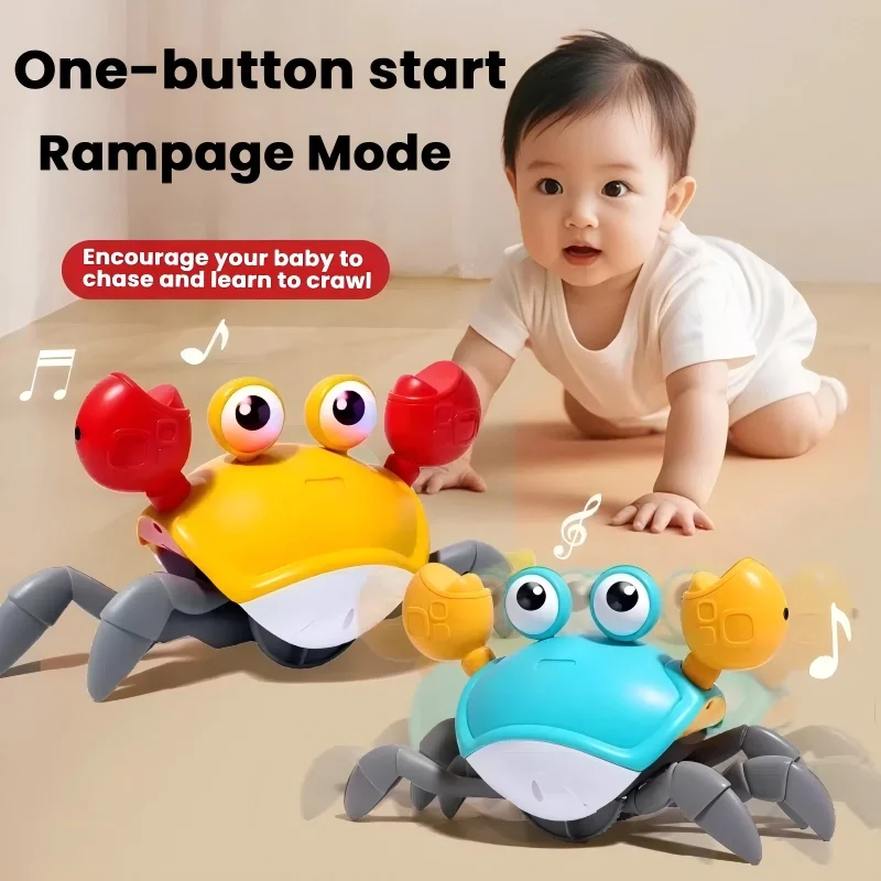 Krabbelkrabbe, Babyspielzeug mit Musik, LED-beleuchtetes Musikspielzeug für Kleinkinder, vermeidet automatisch Hindernisse, interaktives Spielzeug für Kinder Image