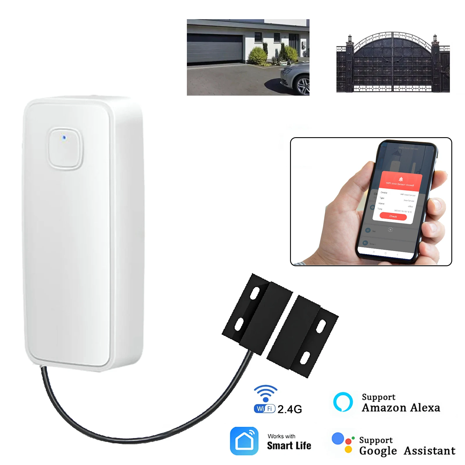 Tuya WIFI Smart Tür-Magnetdetektor APP Fernbedienung Haus-Diebstahlschutz Eisenrolltor Sensor Sicherheitsalarm Image